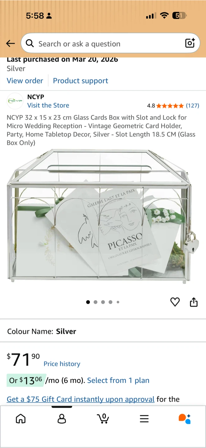 Glass Cards Box with Slot and Lock - Silver