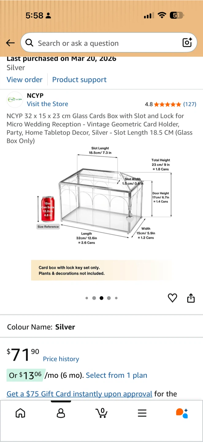 Glass Cards Box with Slot and Lock - Silver - photo 2
