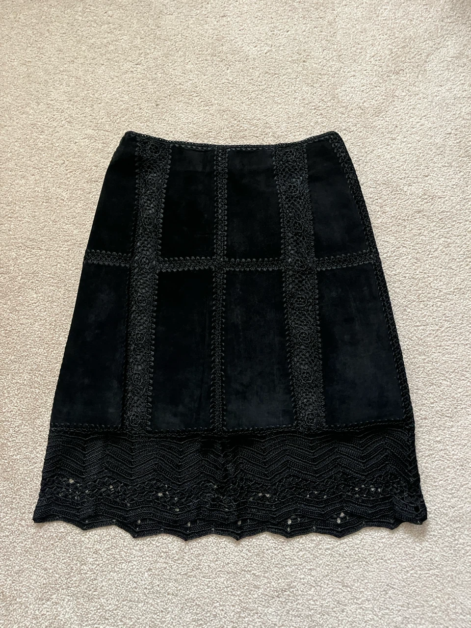 Danier Black Suede Skirt with Crochet Detail