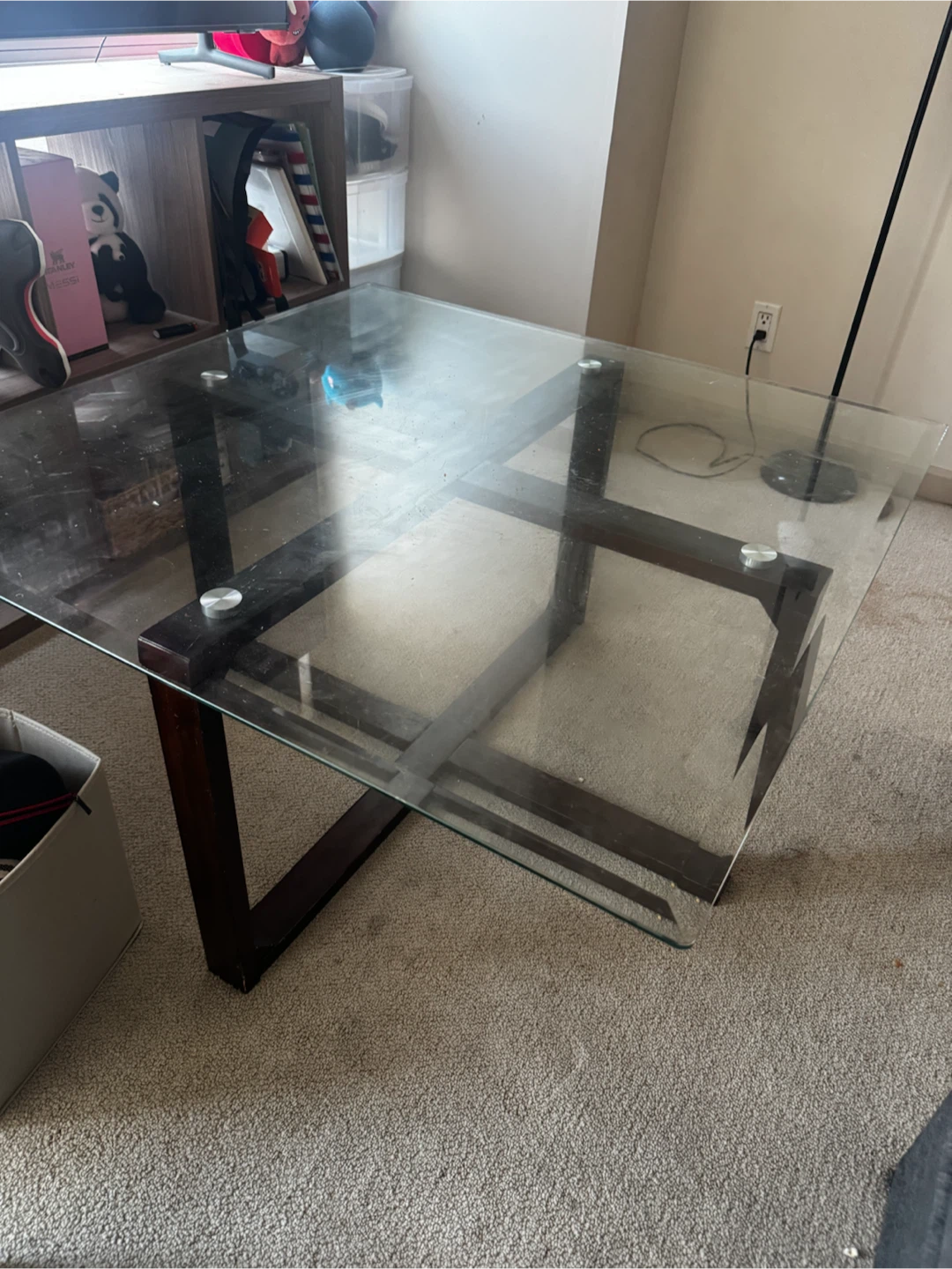 Glass and Dark Wood Coffee Table