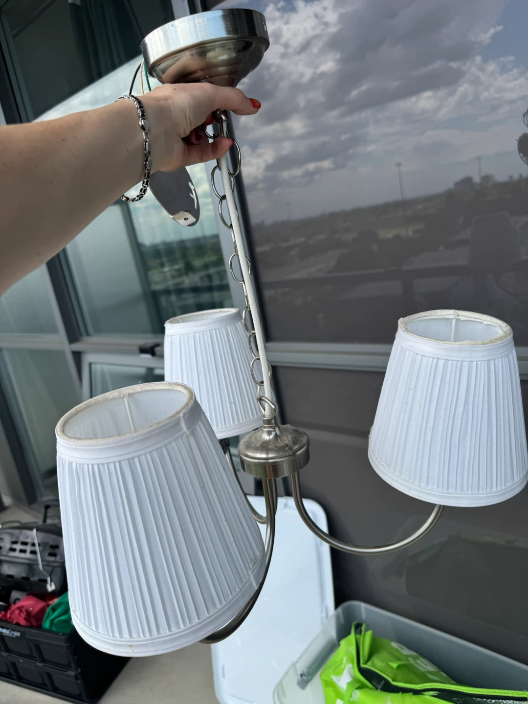 3-Light Chandelier with White Shades - photo 3