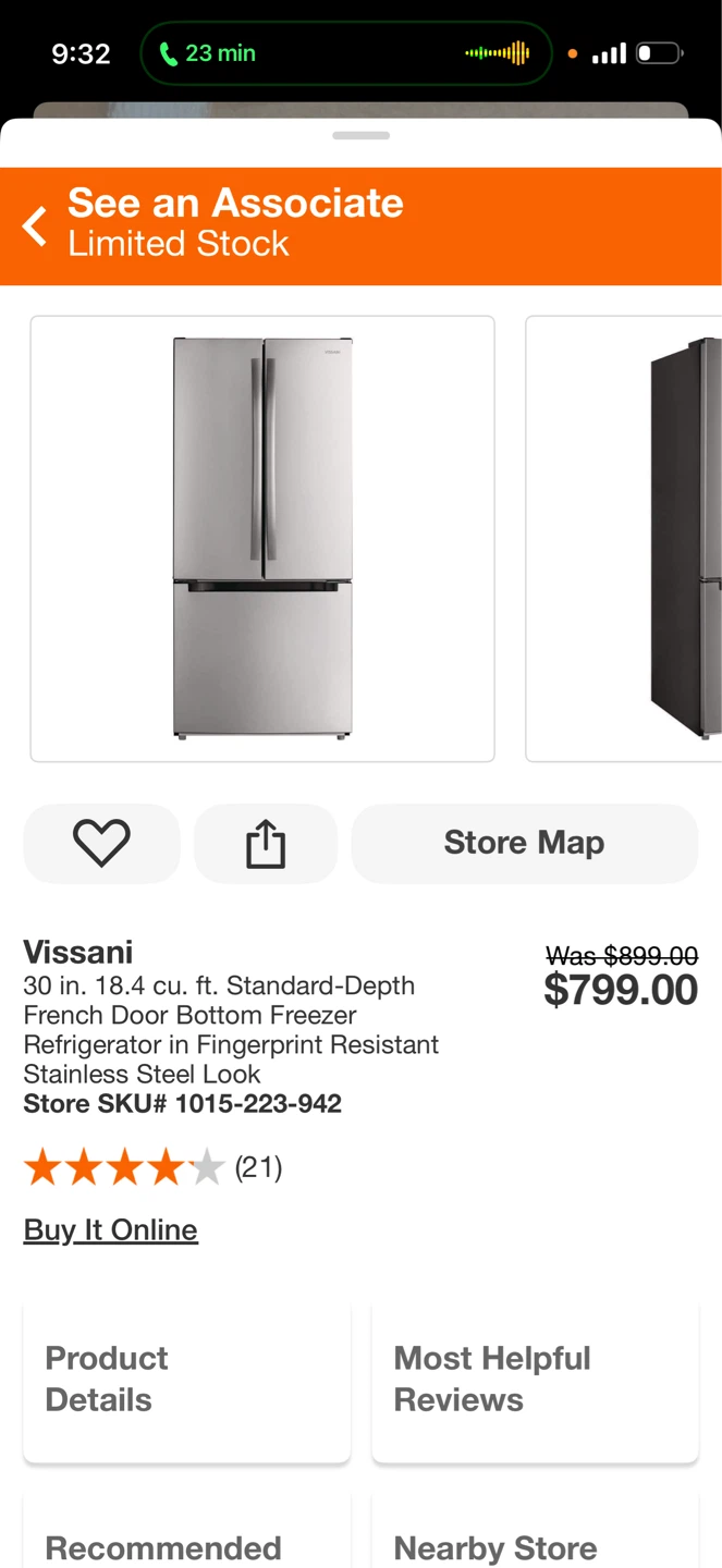 Vissani French Door Bottom Freezer Refrigerator