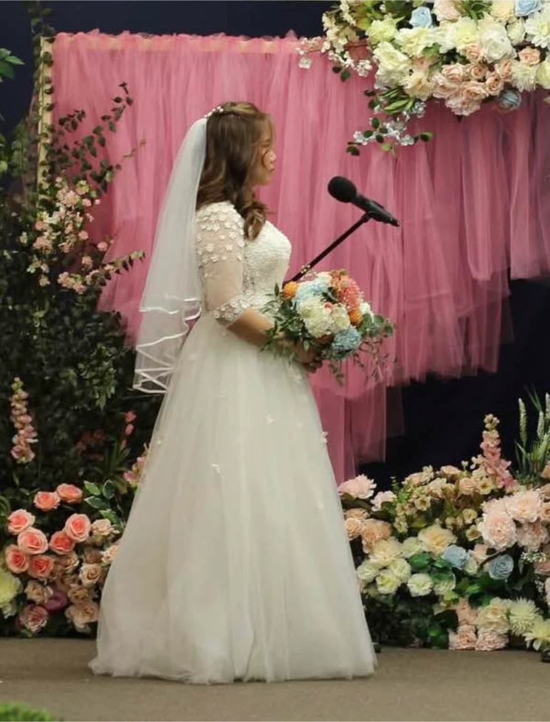 Whimsical Floral Lace and Tulle Wedding Dress Gown