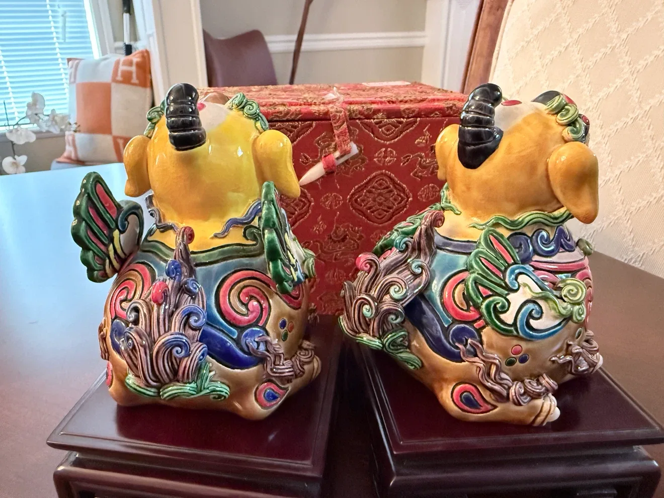 Pair Vintage Taiwan Cochin Koji Ceramic Foo Dog Lion Signed - photo 2