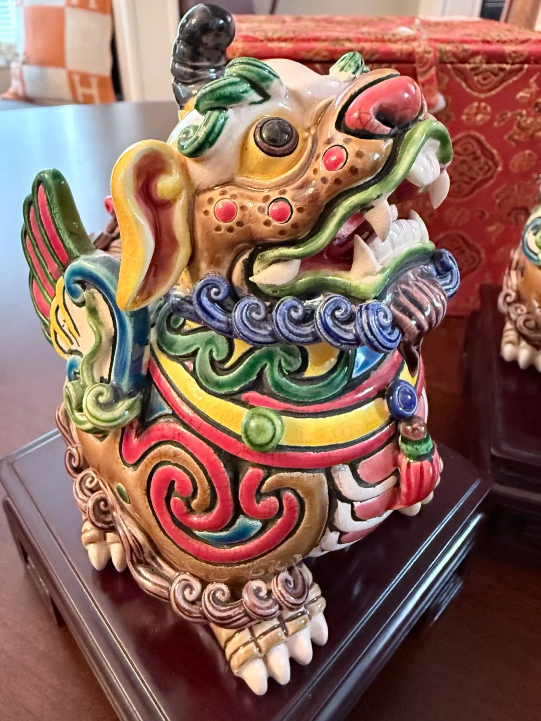 Pair Vintage Taiwan Cochin Koji Ceramic Foo Dog Lion Signed - photo 3