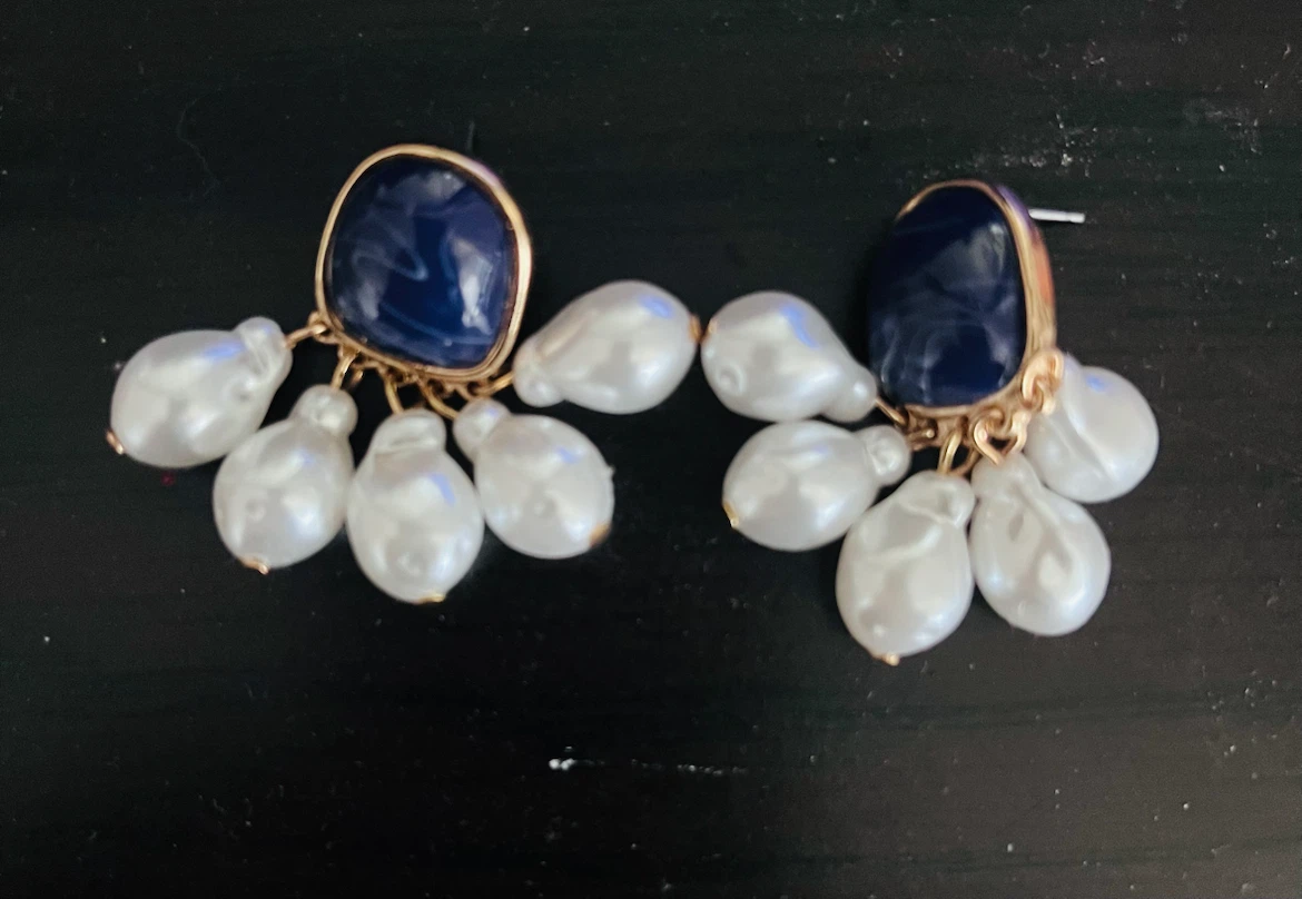 Blue and White Pearl Drop Earrings