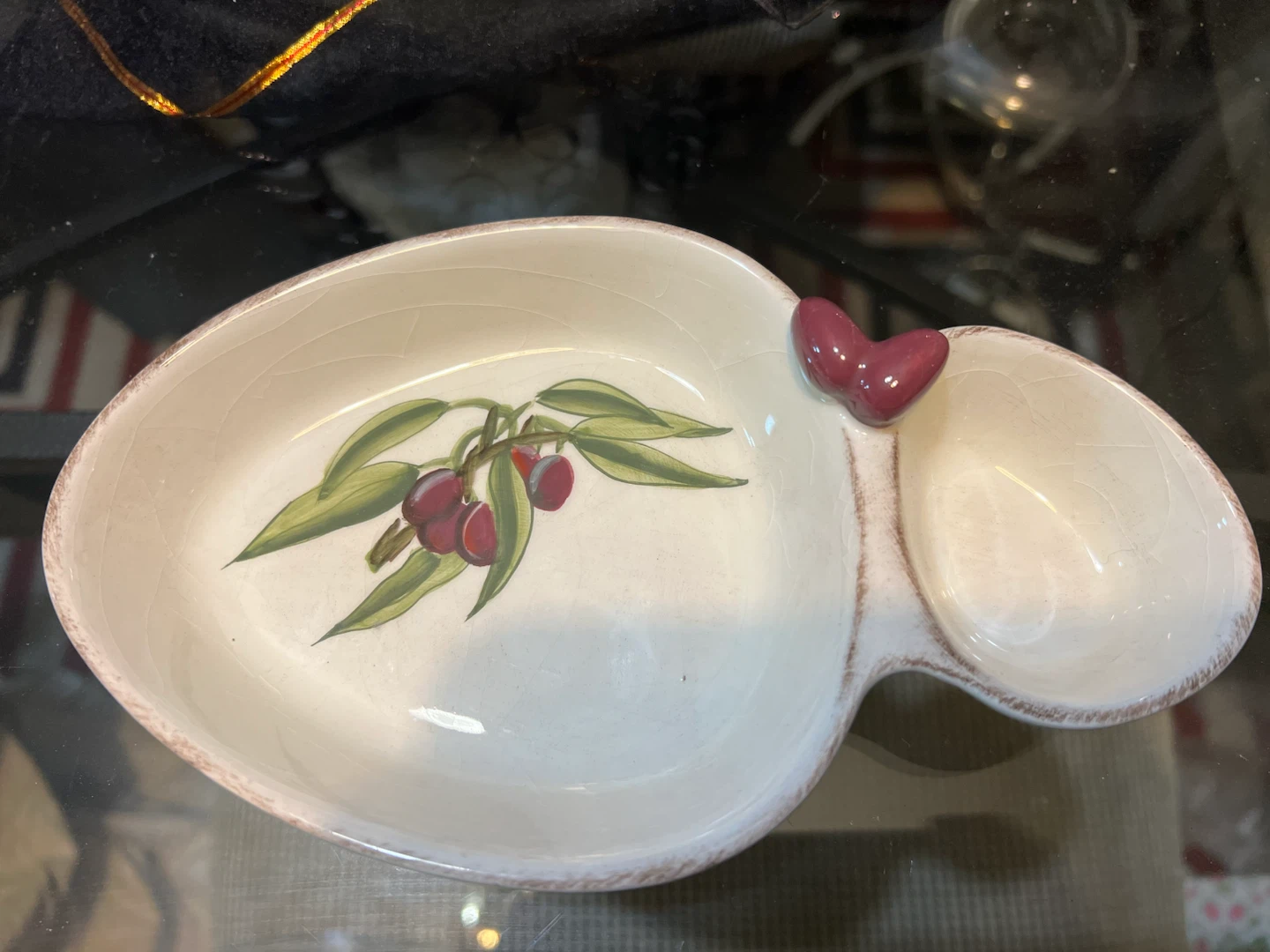 Ceramic Divided Serving Dish with Cherries