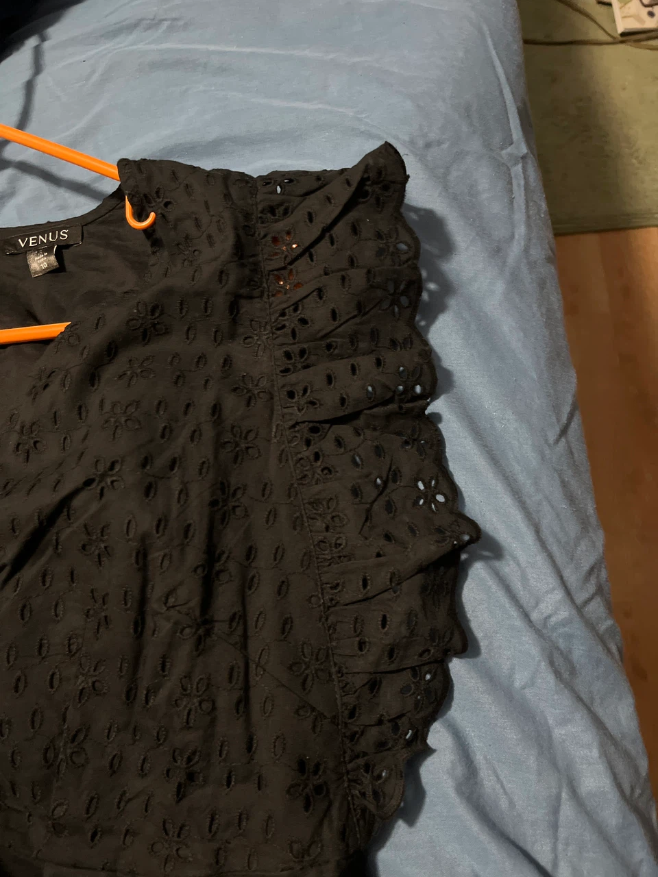 Venus Black Eyelet Flutter Sleeve Peplum Top - photo 2