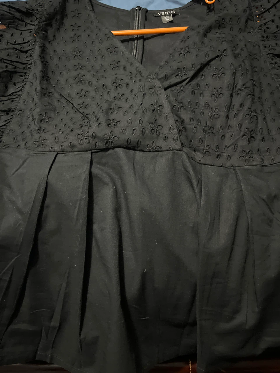 Venus Black Eyelet Flutter Sleeve Peplum Top - photo 3