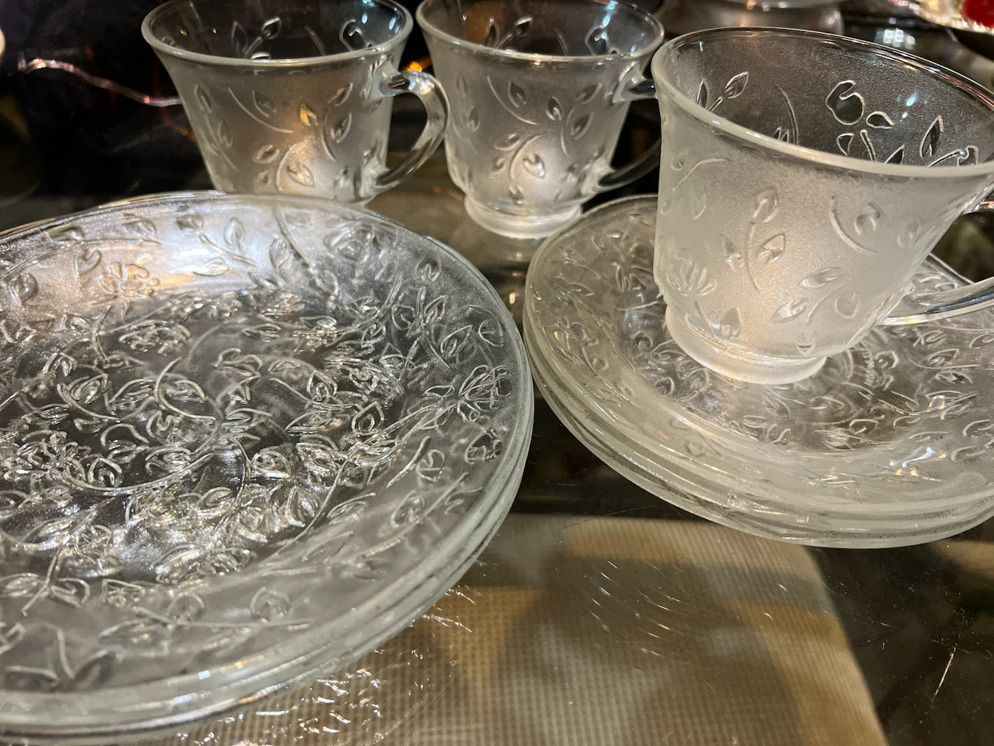 Frosted Glass Tea Cup and Saucer Set with Serving Plate - photo 2