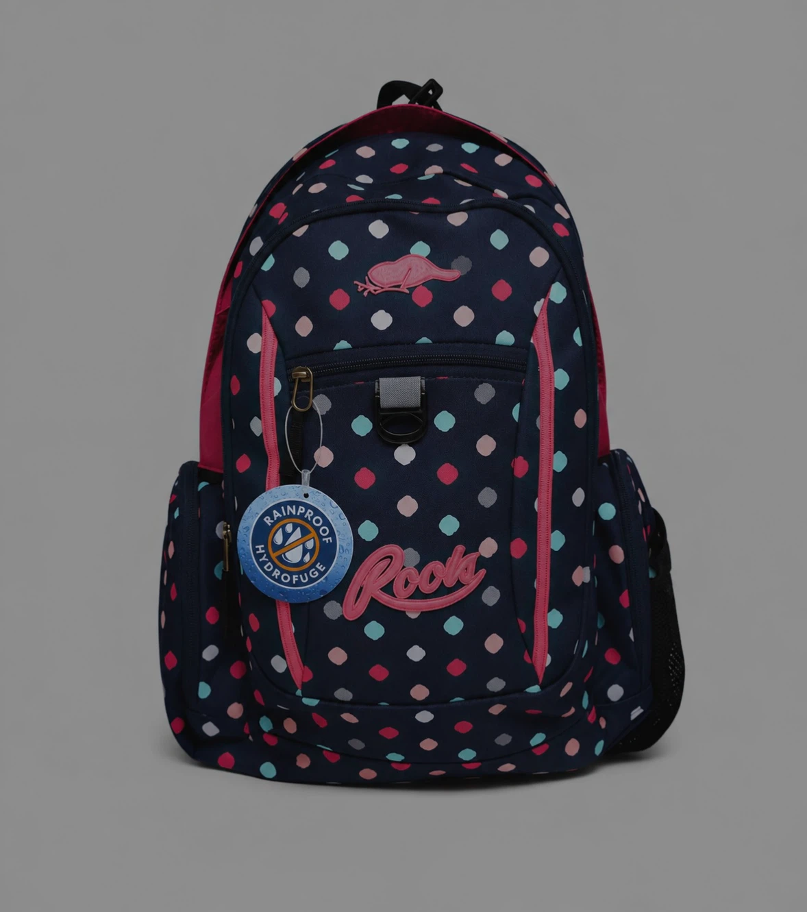 Roots Backpack – Navy Multicolour Polka Dot Pattern