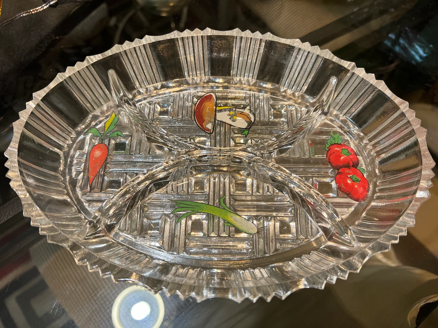 Glass Divided Serving Dish with Vegetable Graphics