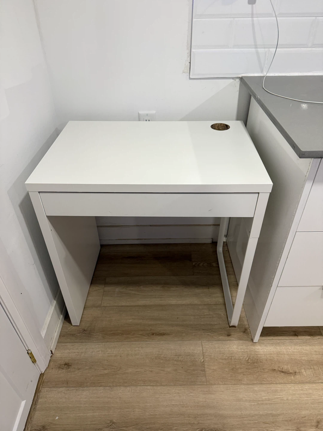 White Desk with Drawer and Cable Hole - photo 2