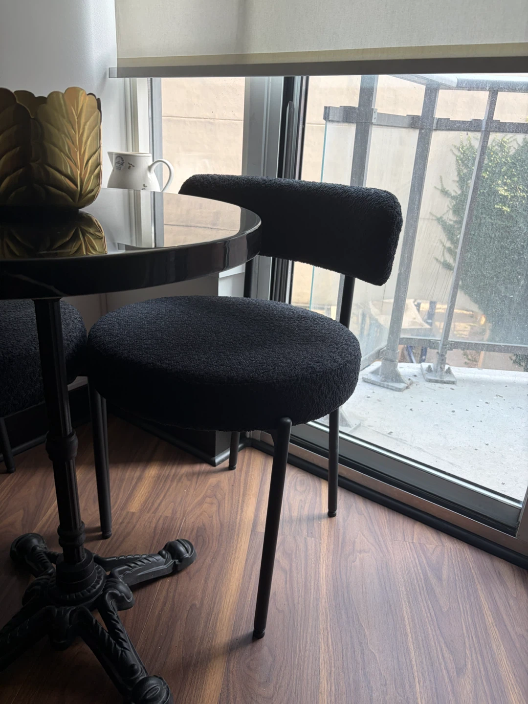 Black Bistro Set with Round Real Marble Top Table