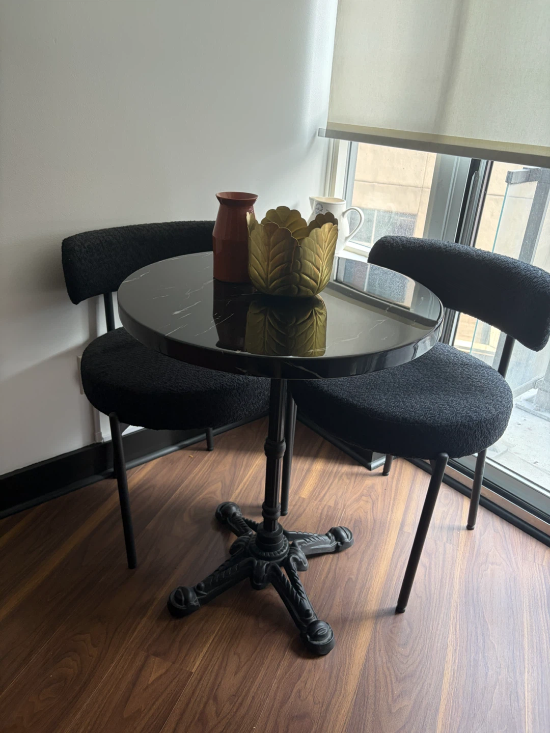 Black Bistro Set with Round Real Marble Top Table - photo 2