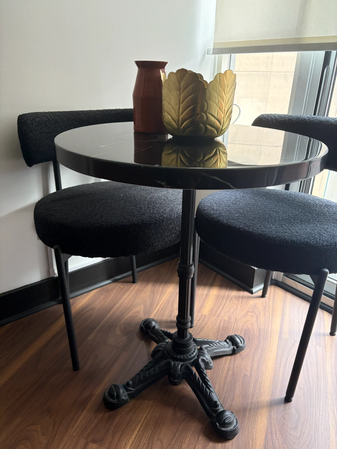 Black Bistro Set with Round Real Marble Top Table - photo 3