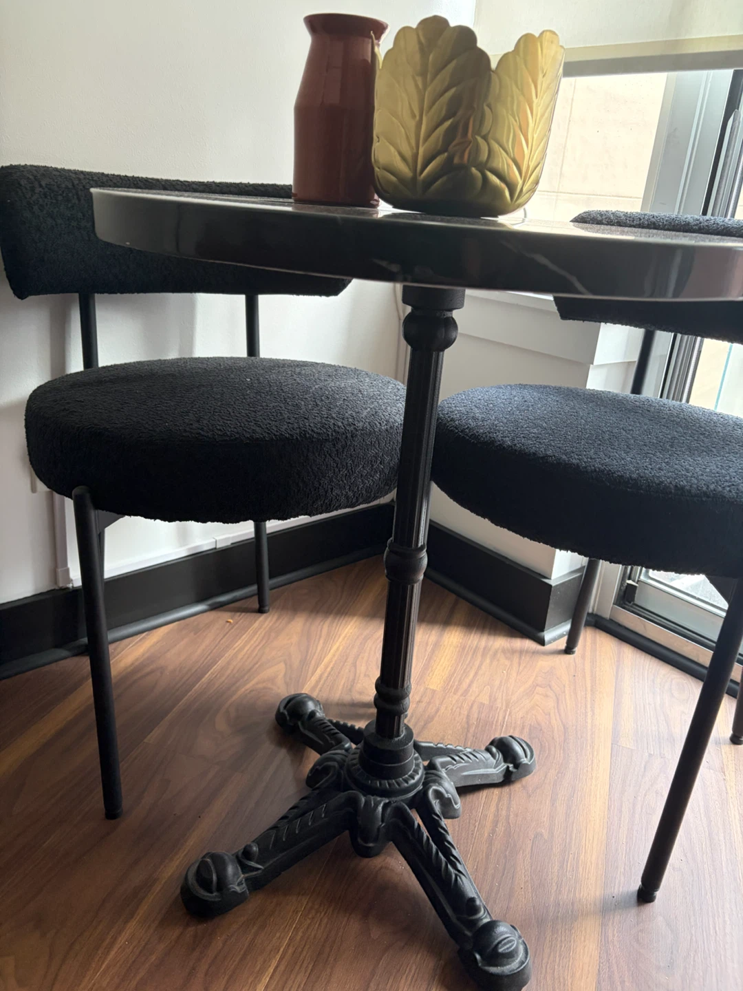 Black Bistro Set with Round Real Marble Top Table - photo 4