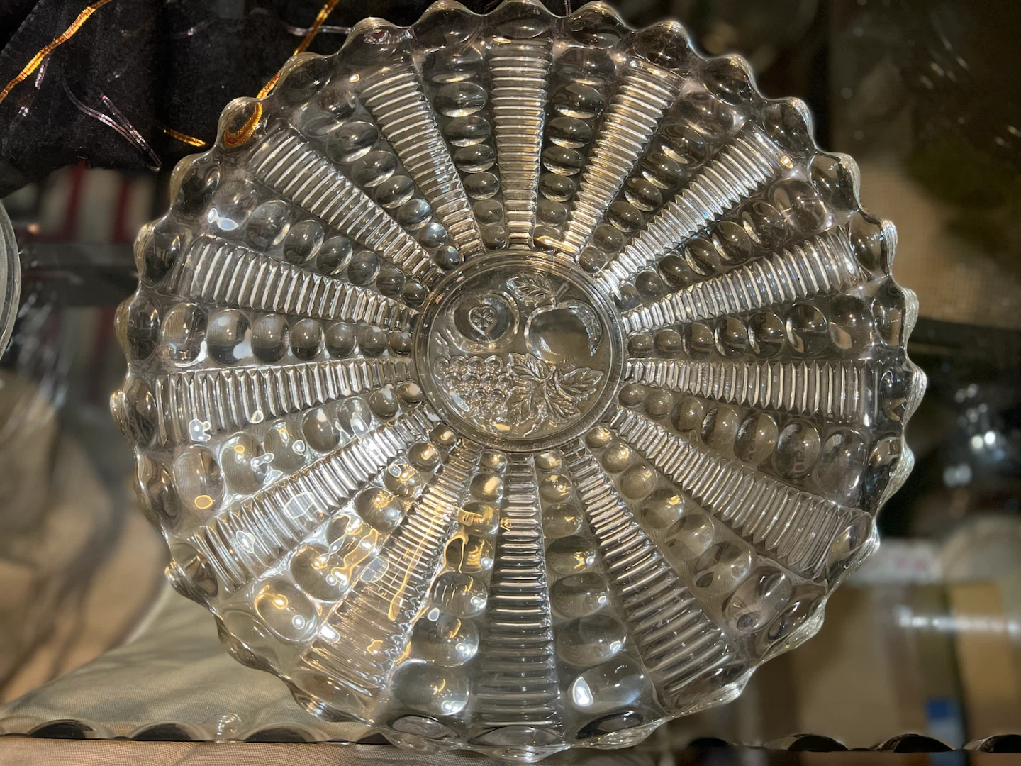 Vintage Glass Embossed Fruit Bowl