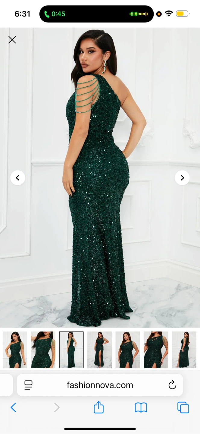 Fashion Nova Emerald Sequin One-Shoulder Gown - photo 2