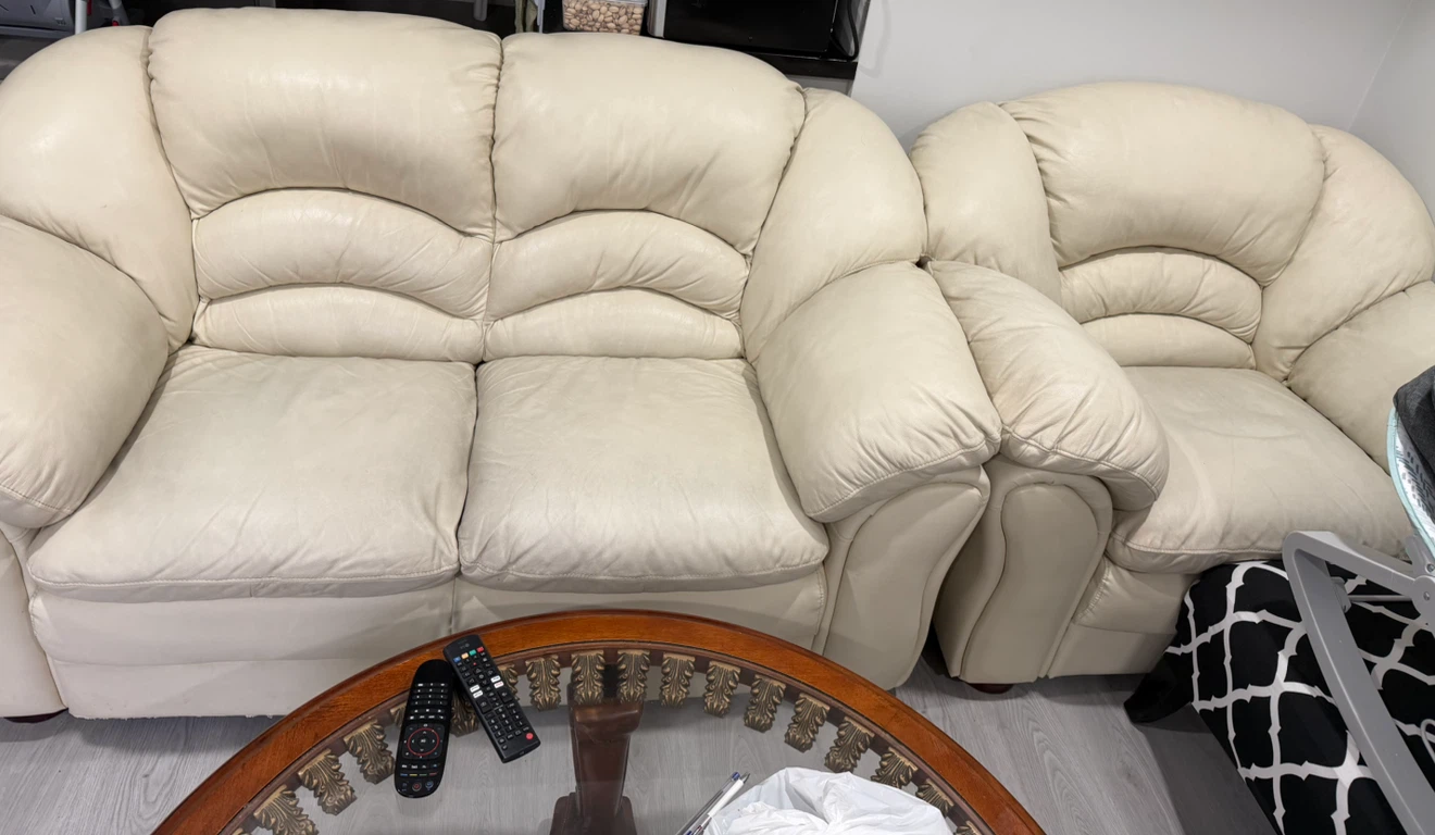 Cream Leather Sofa Set