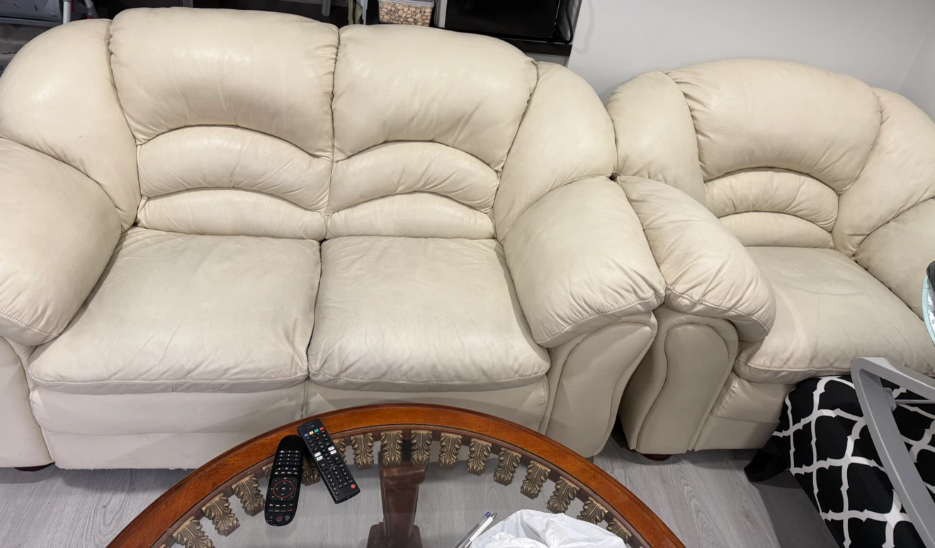 Cream Leather Sofa Set - photo 3