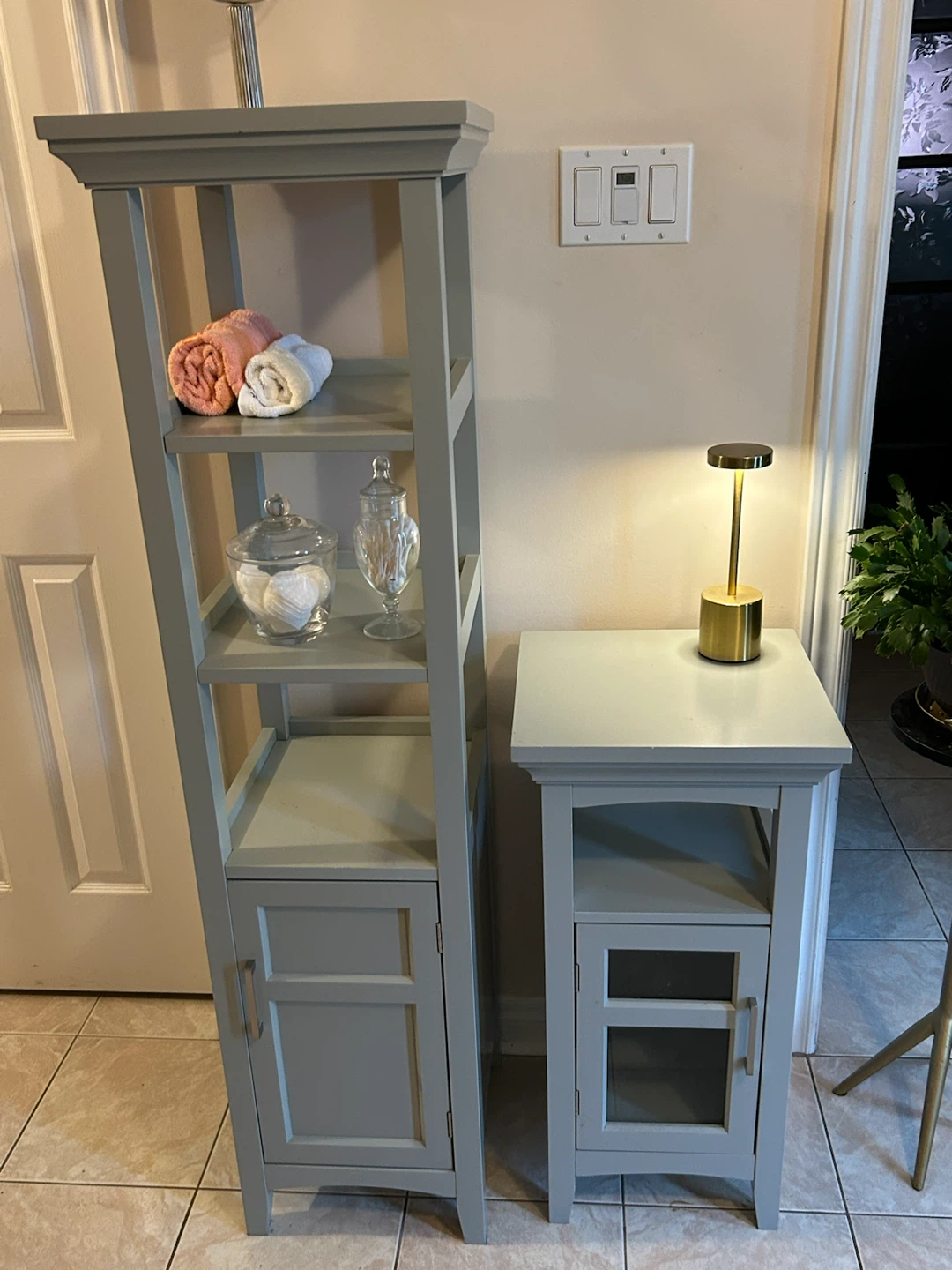 Light grey Storage Cabinets with Door/set of 2