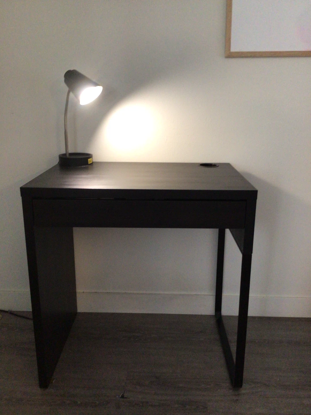 IKEA MICKE desk black and lamp