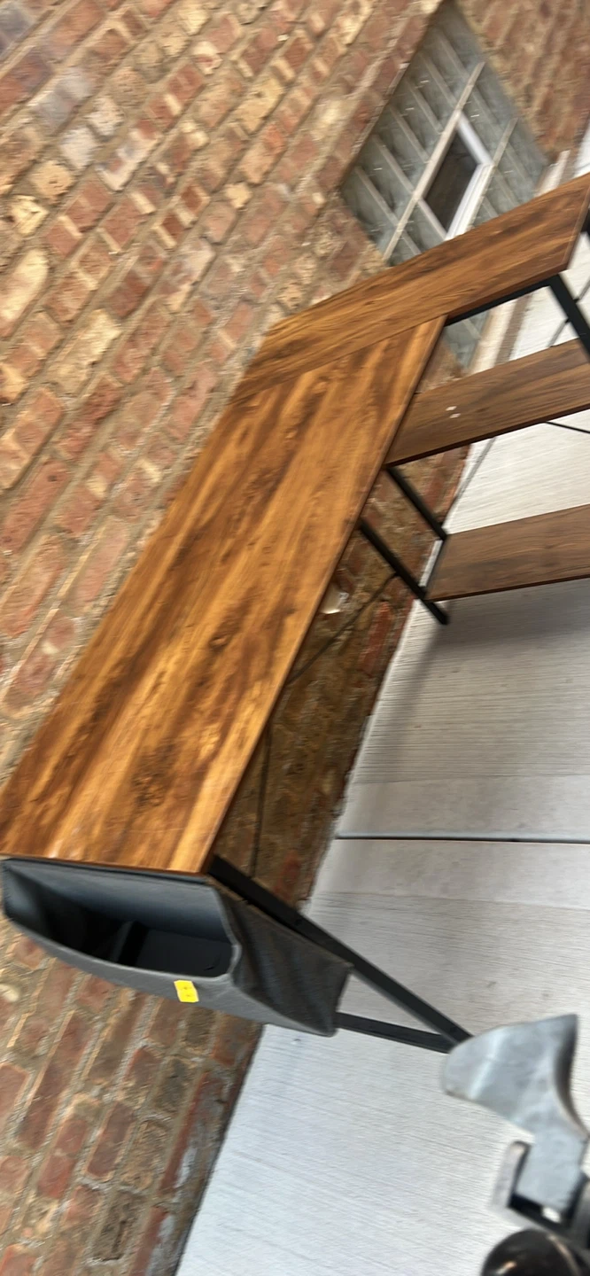 L-Shaped Wood Grain Desk with Storage Shelves - photo 2