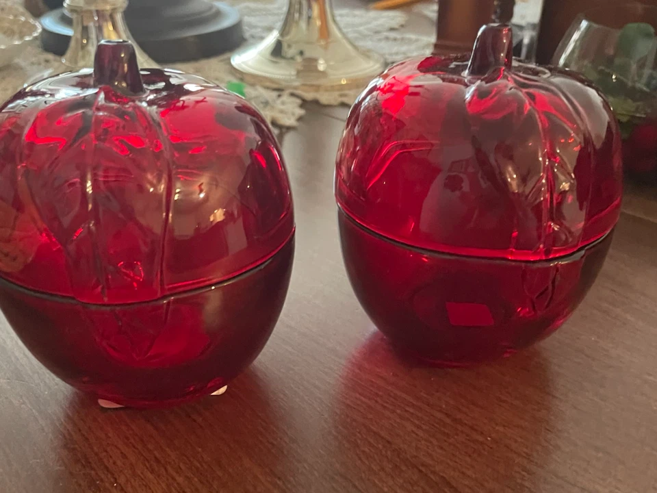 Vintage Partylite Red Glass Pumpkin Votive Candle Holders