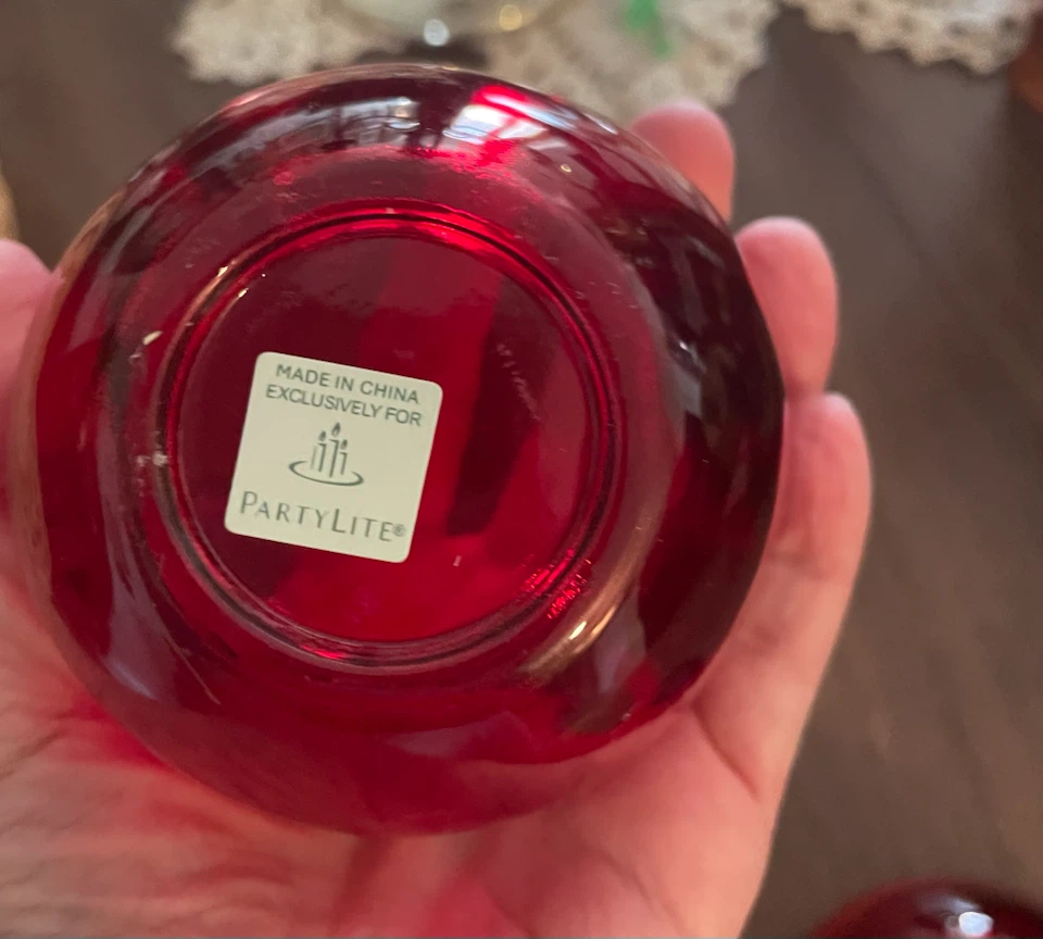 Vintage Partylite Red Glass Pumpkin Votive Candle Holders - photo 4