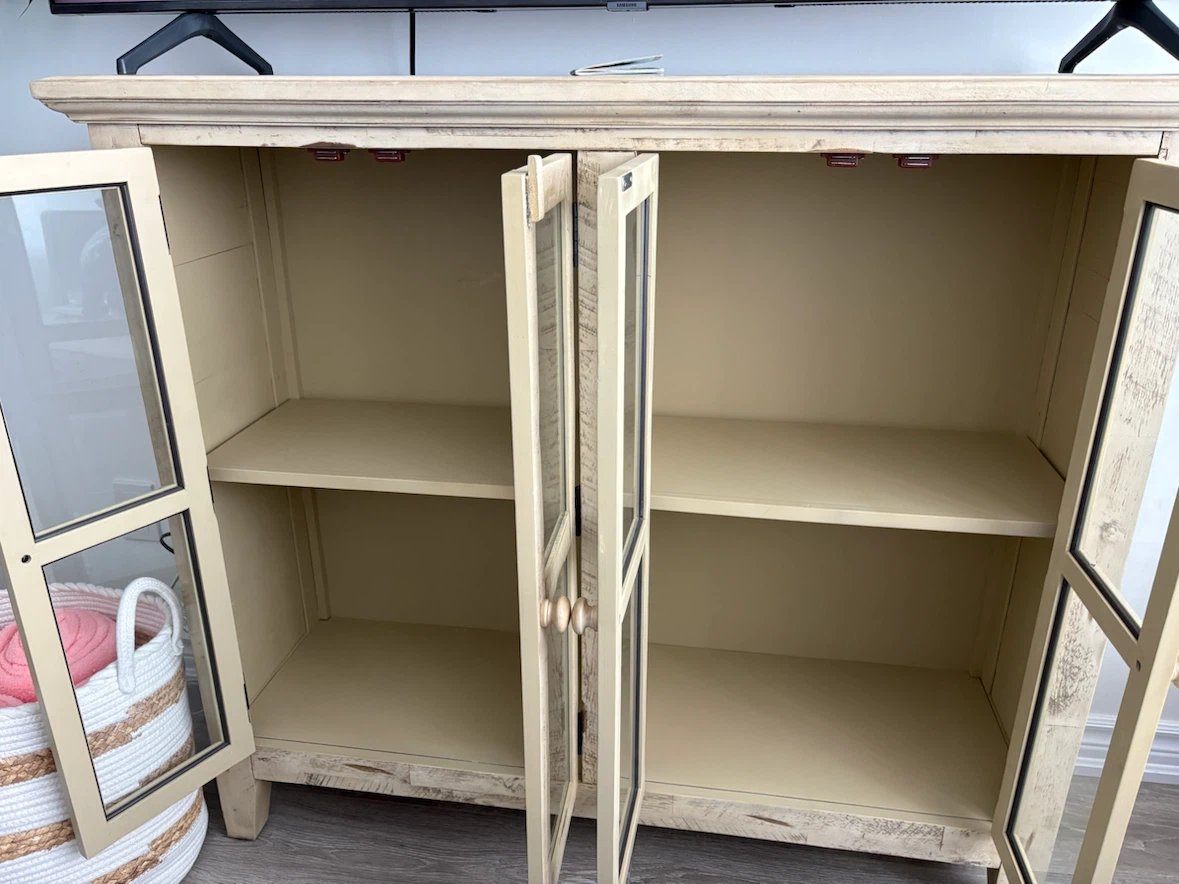 Distressed Wood Display Cabinet with Glass Doors - photo 2