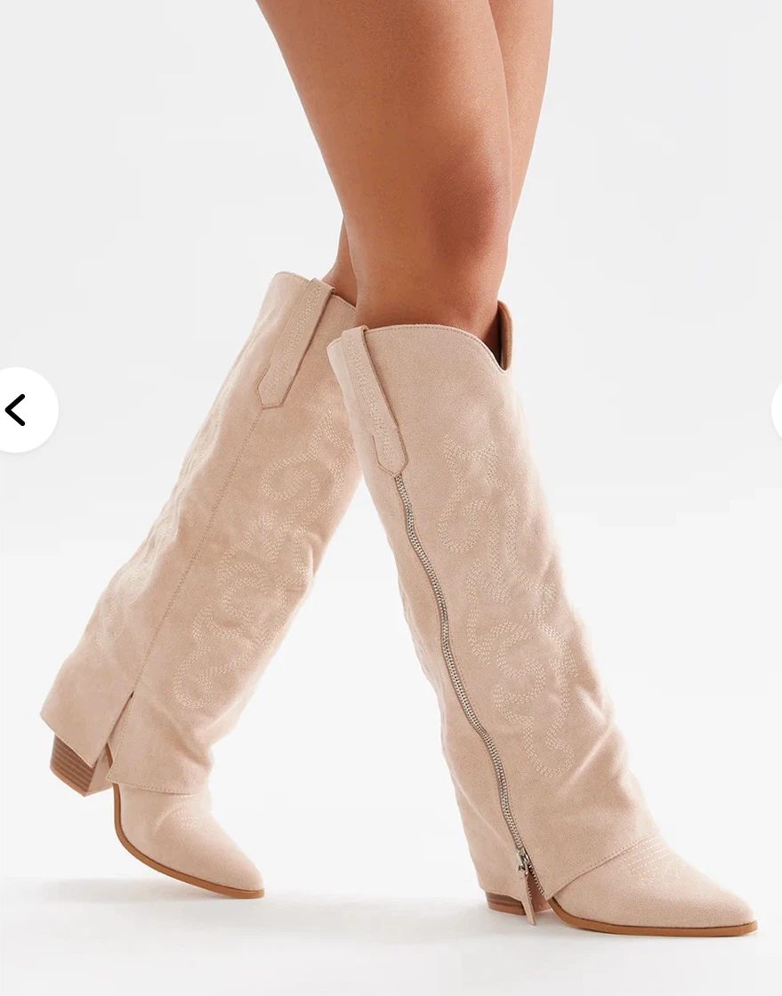 Fashion nova Women's Western Boots Beige Suede Size 8 - photo 5