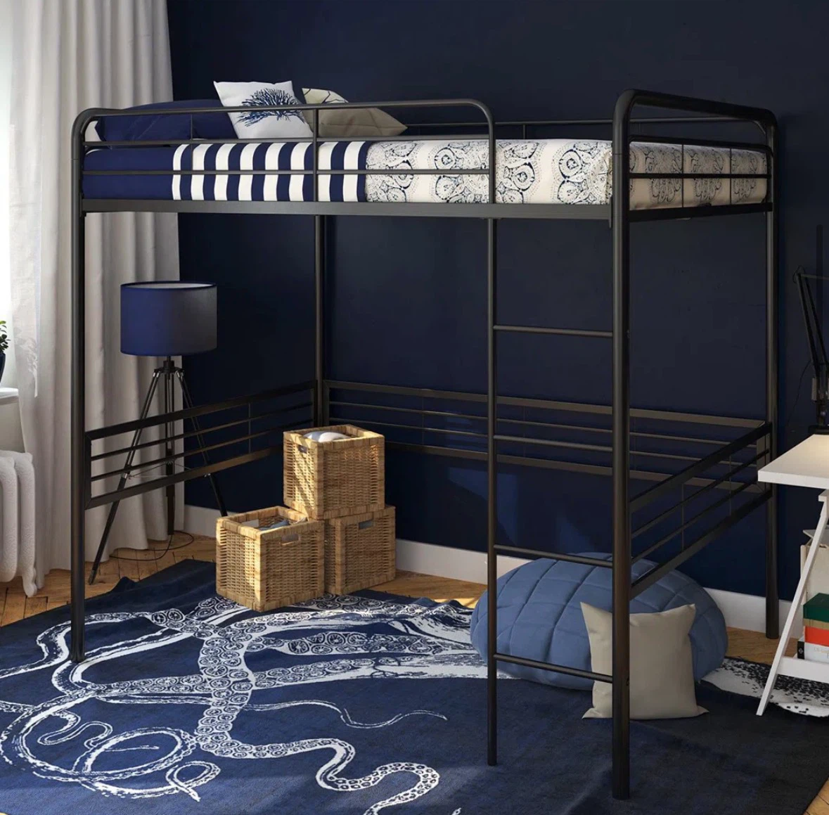 Black Metal Loft Bed Frame-Full