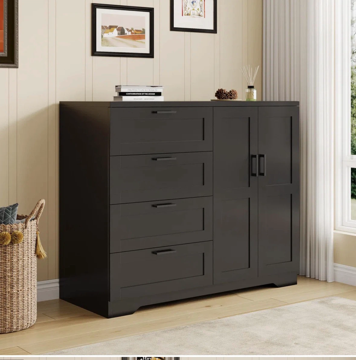 Ebern Designs Black Multifunctional Wooden Dresser Wardrobe - photo 2
