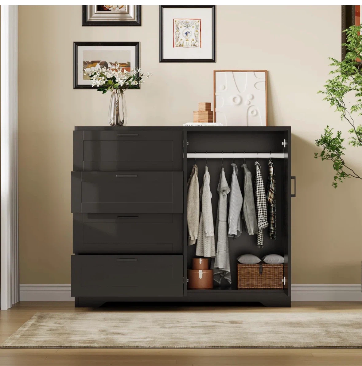 Ebern Designs Black Multifunctional Wooden Dresser Wardrobe - photo 3