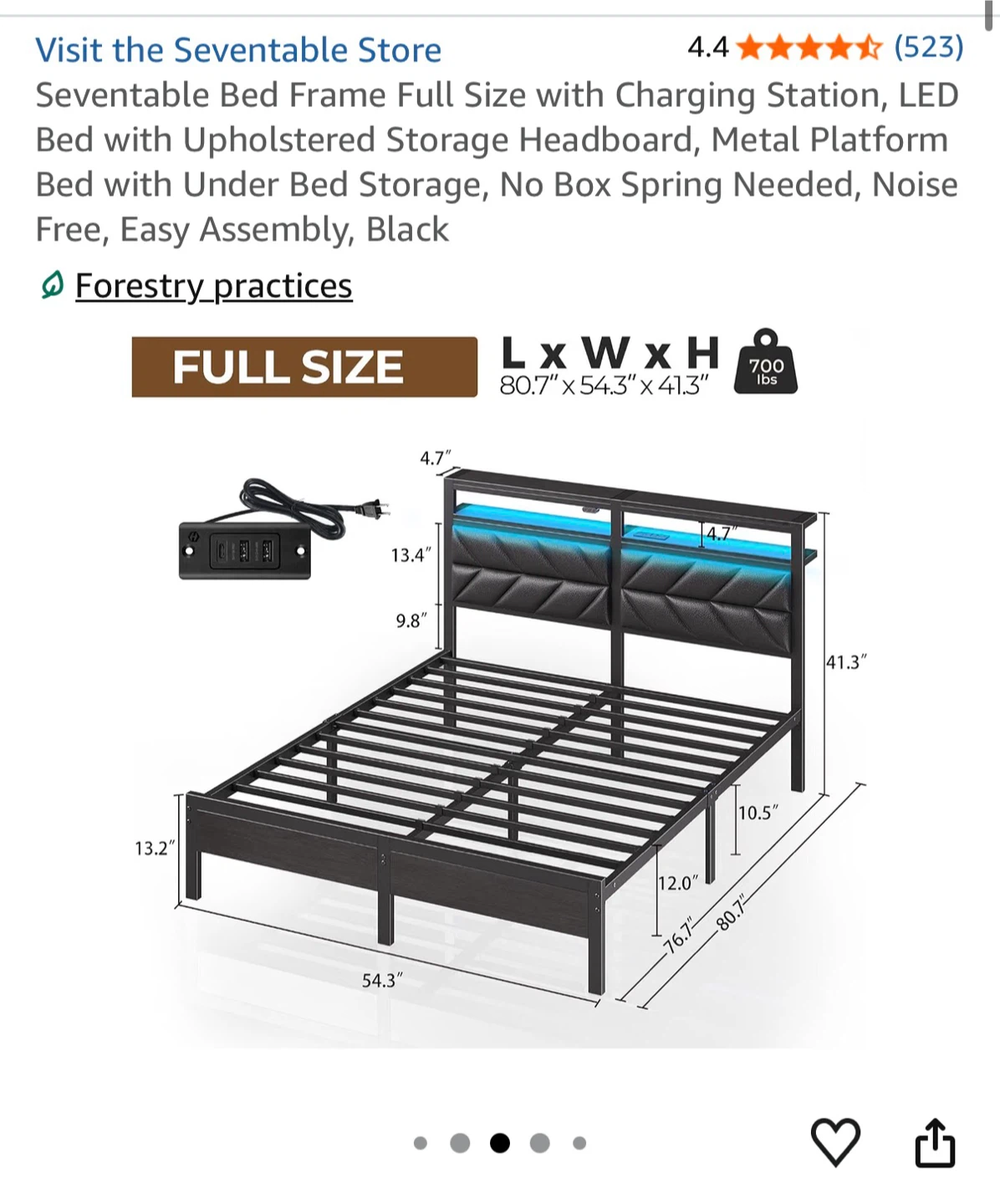 Full Size Bed Frame with Charging Station & LED Headboard - photo 2