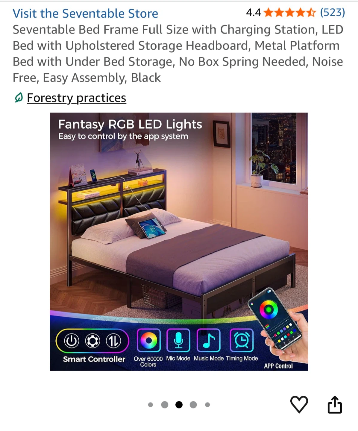 Full Size Bed Frame with Charging Station & LED Headboard - photo 3