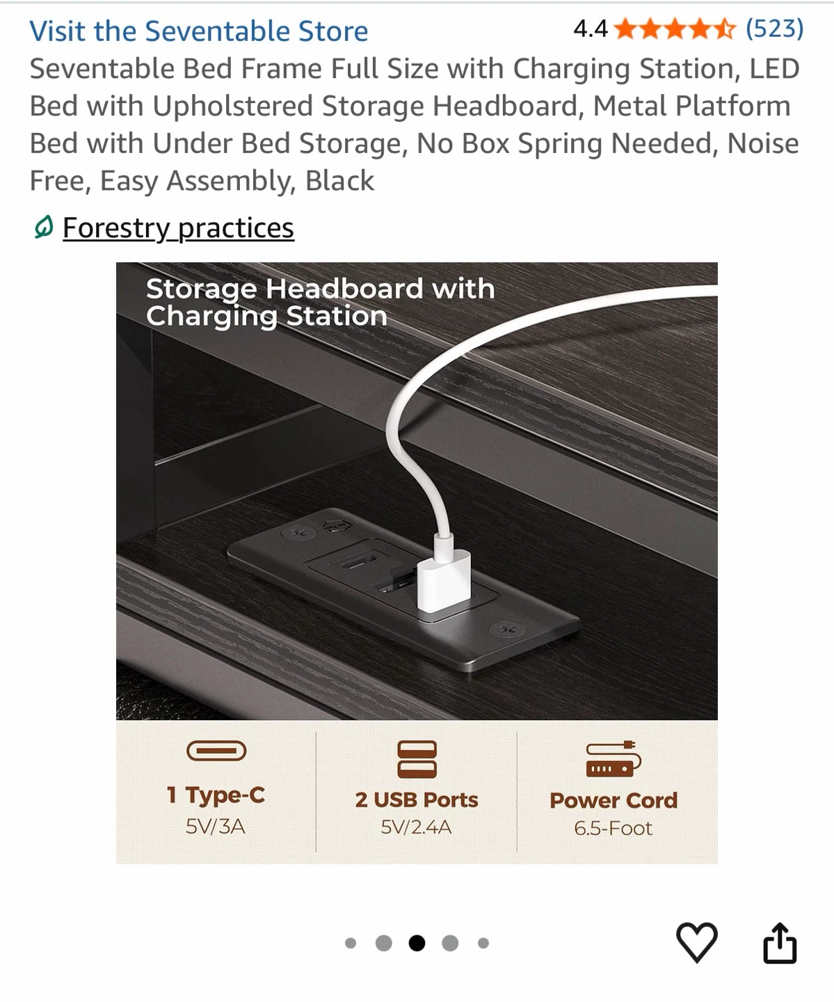 Full Size Bed Frame with Charging Station & LED Headboard - photo 4