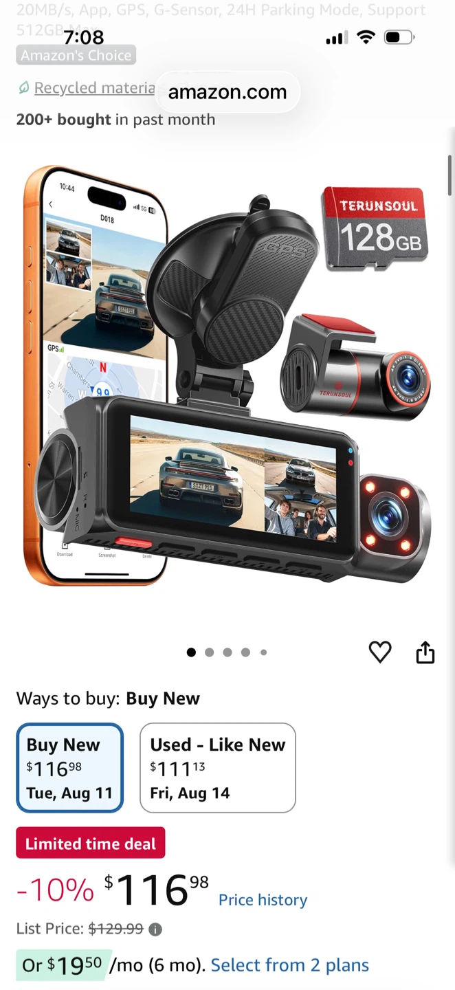 TERUNSOUL 4K+4K+1080P 3 Channel Dash Cam with 128GB Card - photo 2