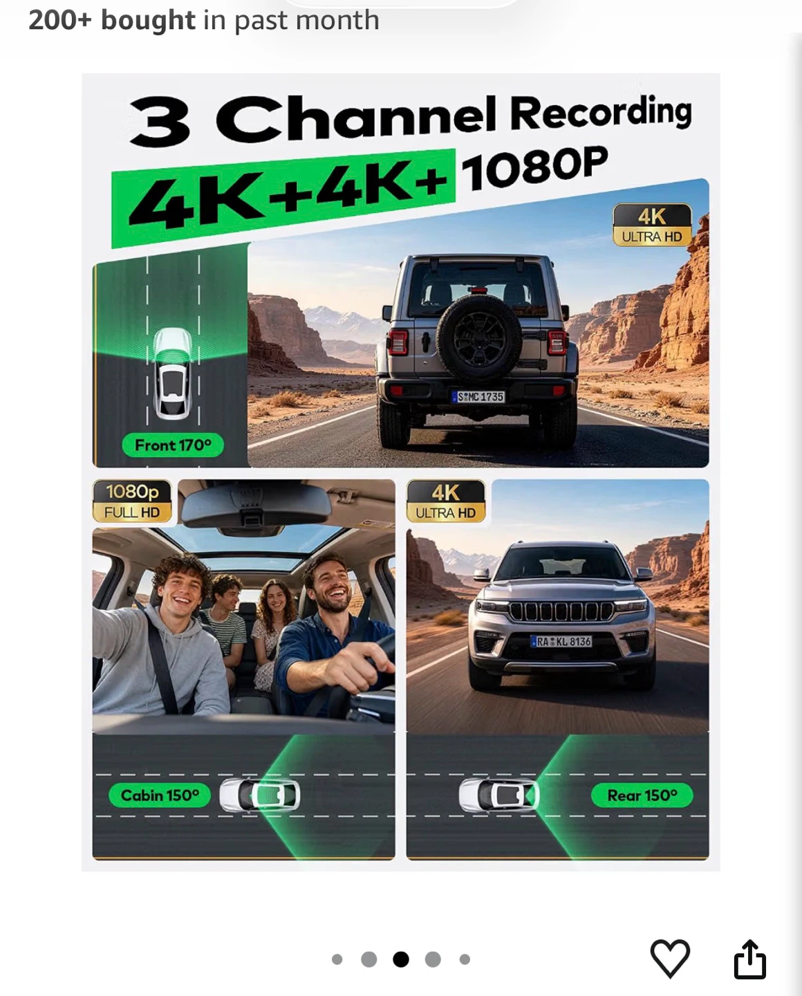 TERUNSOUL 4K+4K+1080P 3 Channel Dash Cam with 128GB Card - photo 3