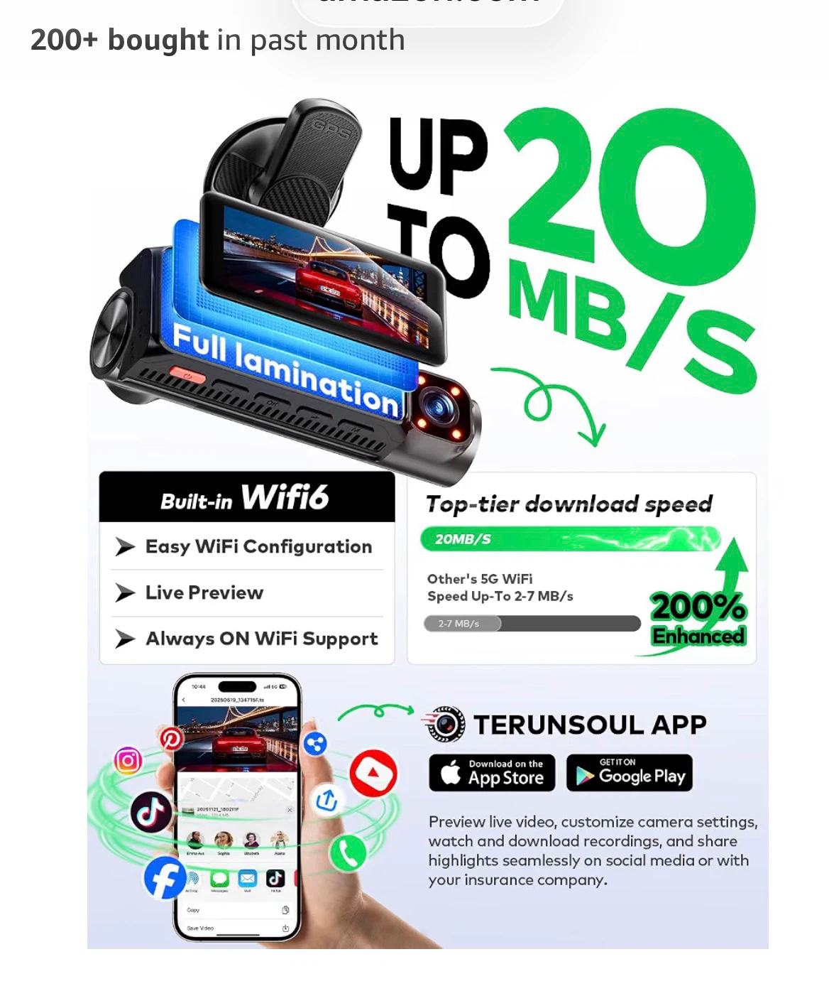 TERUNSOUL 4K+4K+1080P 3 Channel Dash Cam with 128GB Card - photo 5