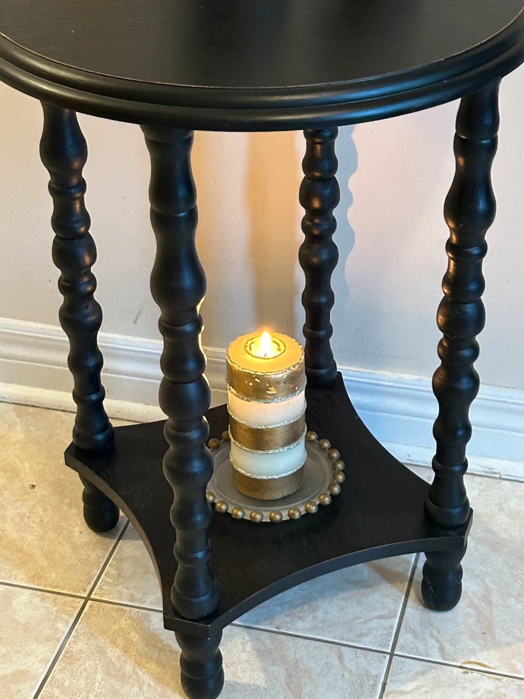 Black wooden side table two tiers - photo 2