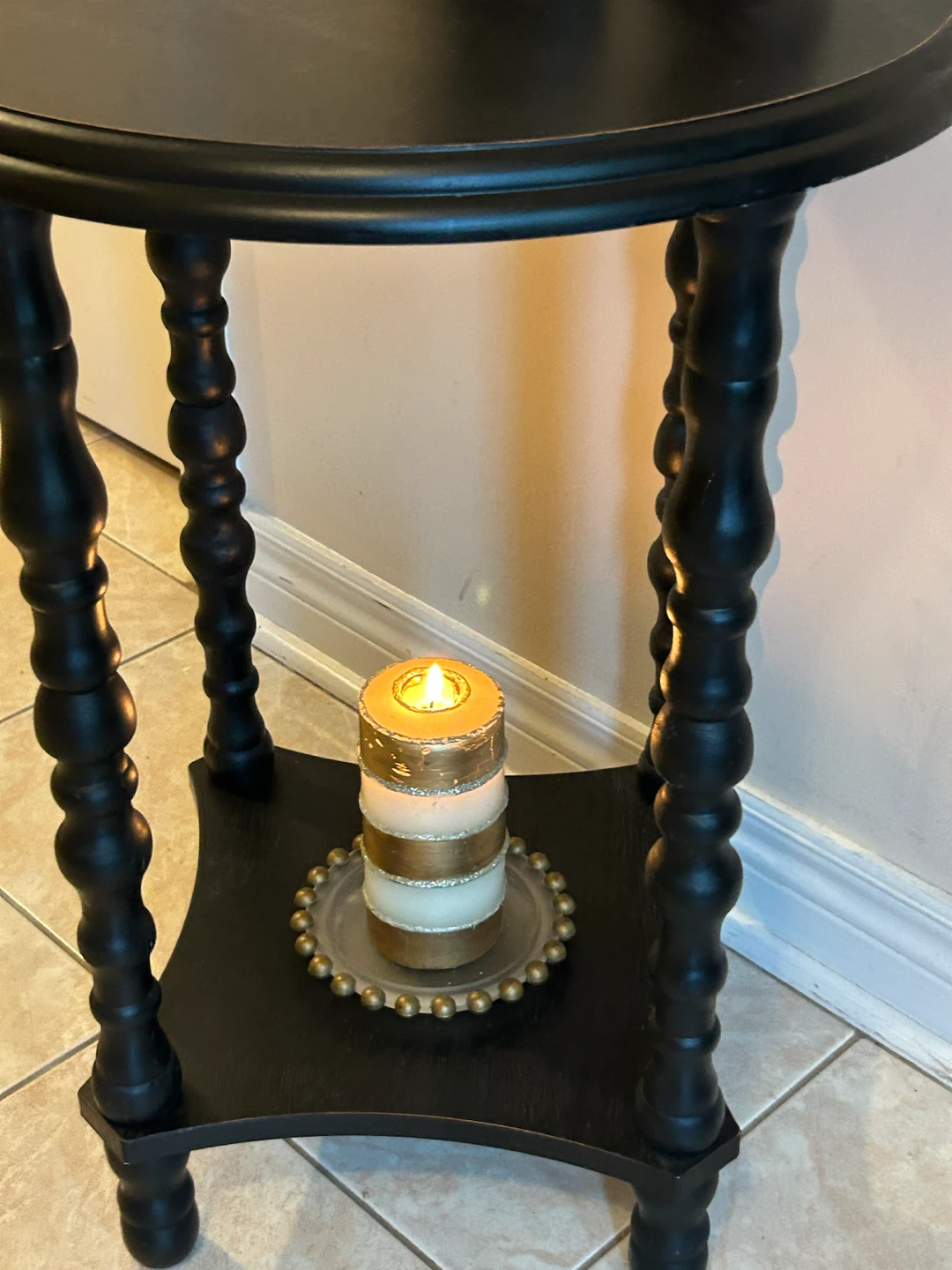 Black wooden side table two tiers - photo 3