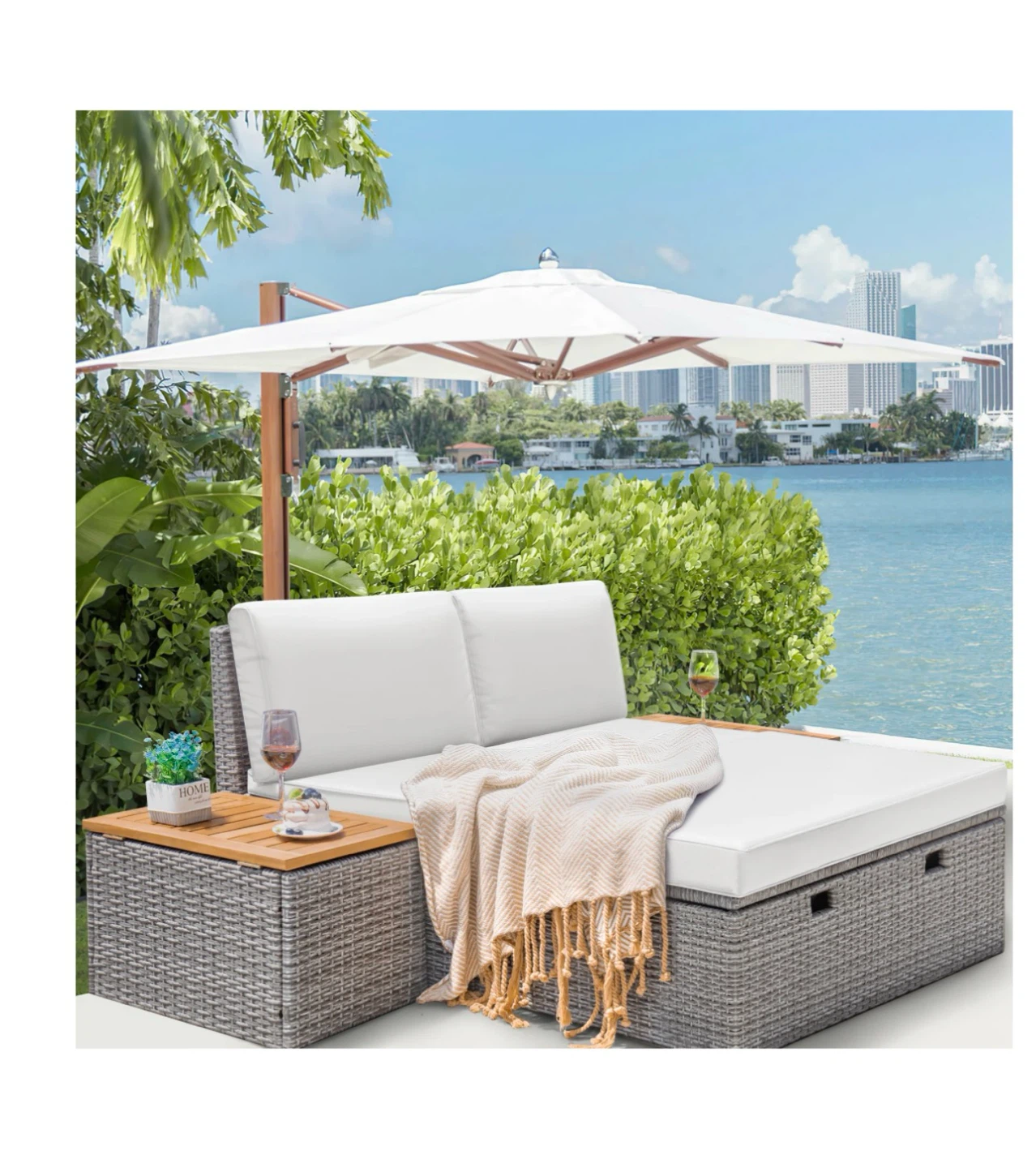 Outdoor Wicker Loveseat with Storage - photo 3