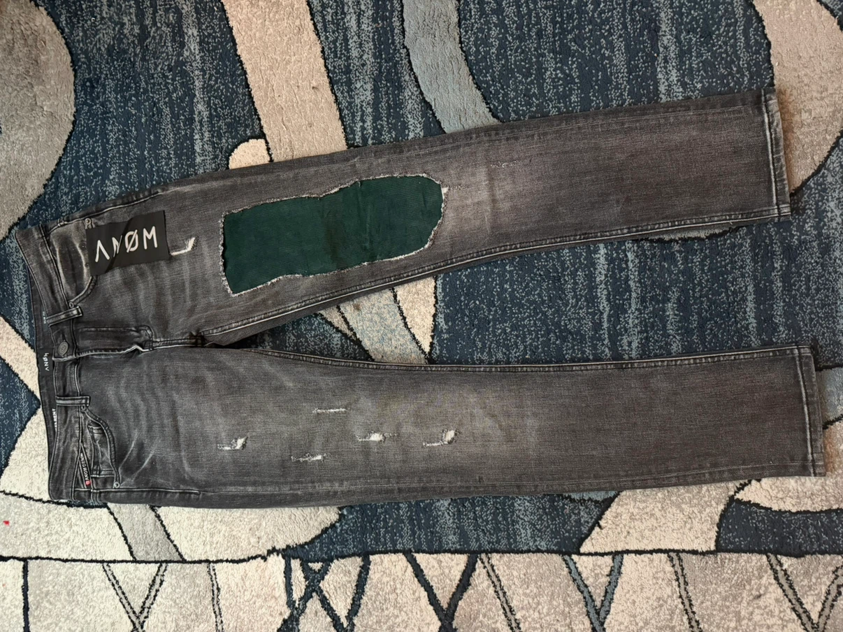 ANOM Slim Fit Black Jeans with Green Patch