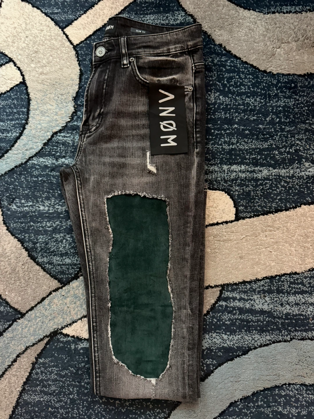 ANOM Slim Fit Black Jeans with Green Patch - photo 5