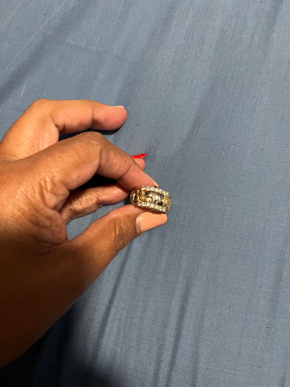 Gold Tone Elephant Ring with Clear Stones - photo 5