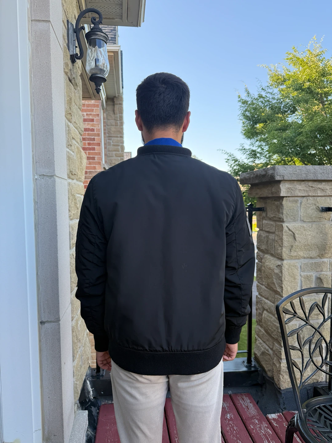 Men’s Black Bomber Jacket w/ Military Patches – Size M – - photo 3