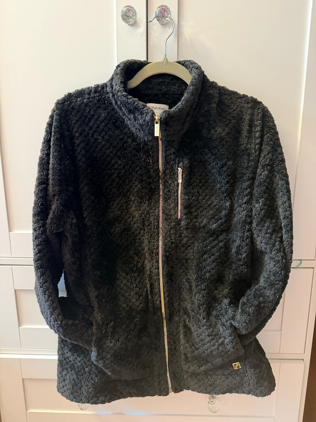 Calvin Klein Black Fuzzy Fleece Zip-Up Jacket