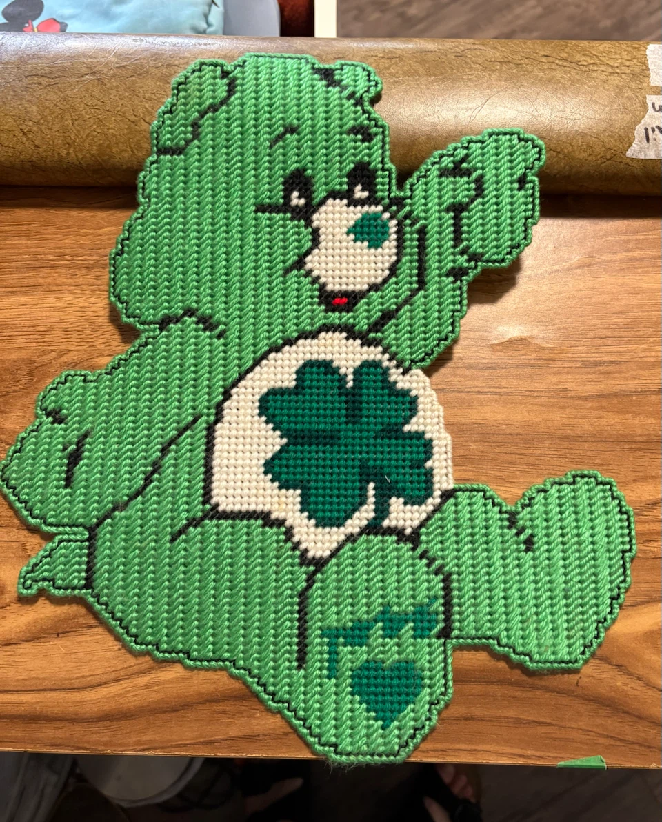 Green Care Bear Plastic Canvas Wall Art